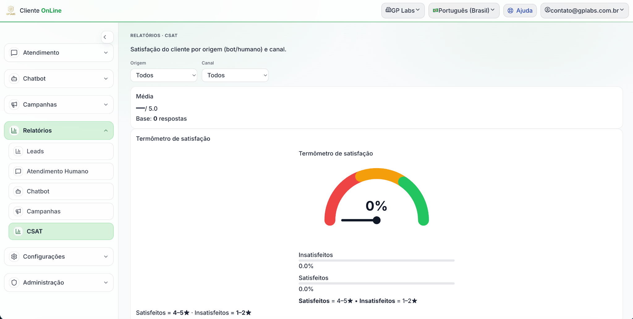 Tela de CSAT - satisfação do cliente